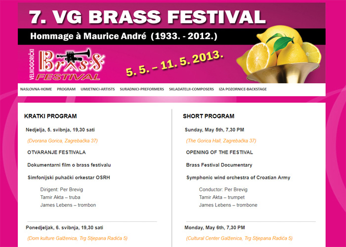 Web page VG BRASS Festival